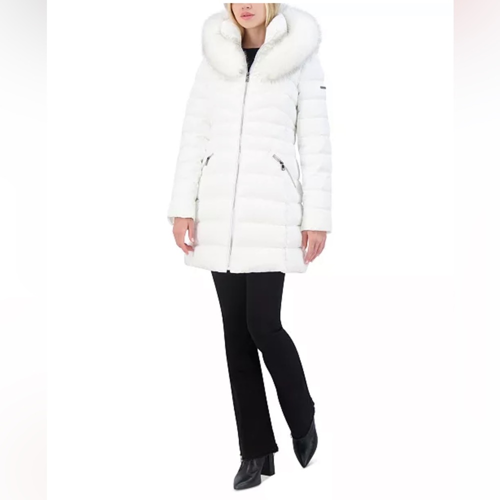 Laundry by Shelli Segal Women's Faux-Fur-Trim Hooded Puffer Coat size M - Picture 5 of 13